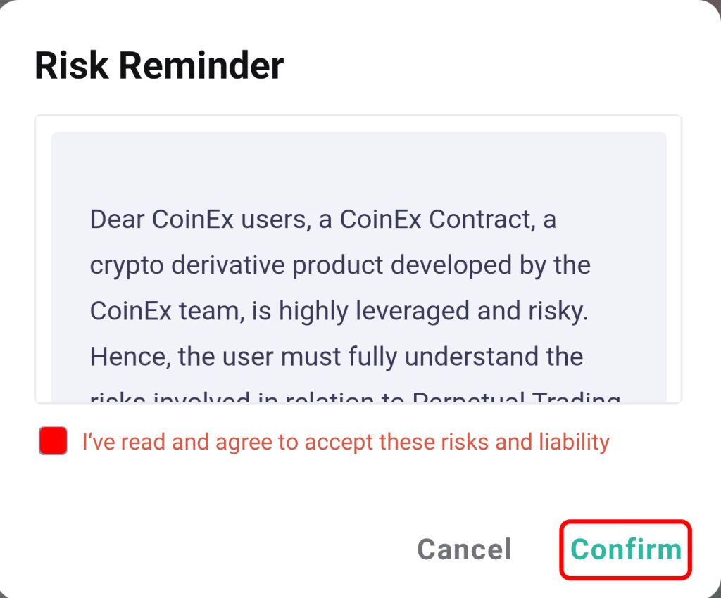 توافق‌نامه ریسک و ضرر بازار آتی در CoinEx Mobile/ معاملات فیوچرز coinex mobile