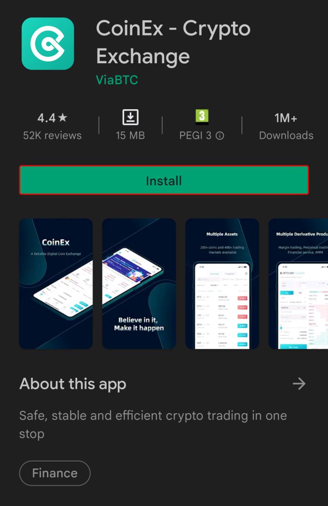 نصب نرم‌افزار CoinEx Mobile از Google Play Store /ثبت نام coinex mobile
